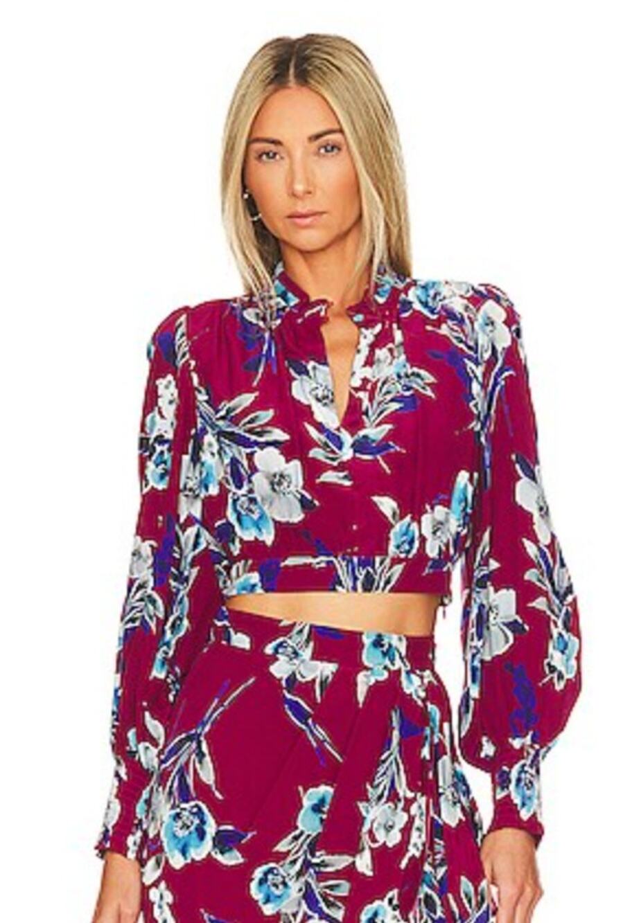 Yumi Kim Marina Top Women Medium Plum‎ NWT Floral Cropped Keyhole Blouse